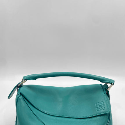 Loewe Small Featherlight Puzzle Soft Nappa Leather Top Handle Crossbody Bag Turquoise Aquamarine