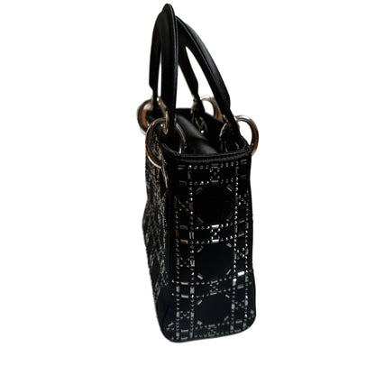 Lady Dior Mini Black Silk with Crystals Silver Hardware