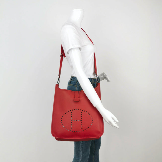 Sold Hermes Evelyne 33 Large Crossbody Bag Bright Red with Adjustable Strap