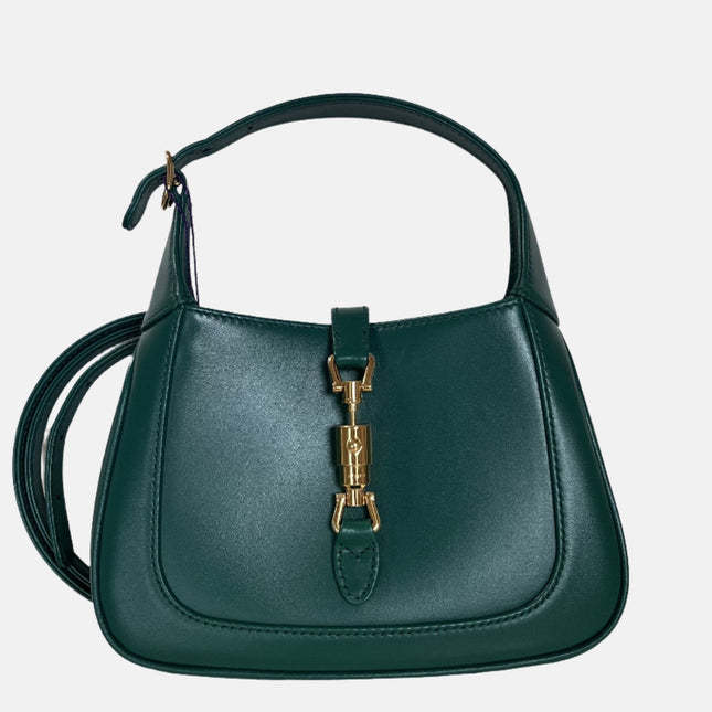 Gucci Jackie 1961 Mini Handbag in Green Leather with Adjustable Strap Giftable Condition-Luxbags