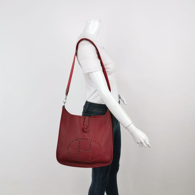 Hermes Evelyne 33 Large Crossbody Bag Burgundy with Strap