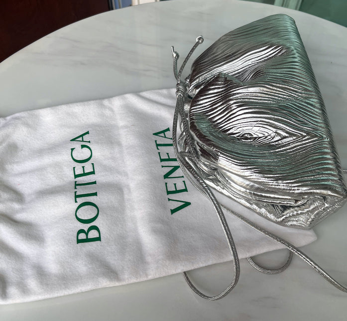 Sold Bottega Veneta Pouch Mini Silver Lambskin Leather Tree Trunk pattern