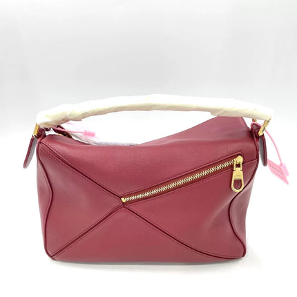 Loewe Small Featherlight Puzzle Dark Red Soft Nappa Leather Top Handle Crossbody Bag
