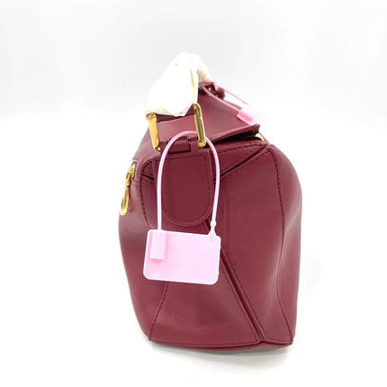 Loewe Small Featherlight Puzzle Dark Red Soft Nappa Leather Top Handle Crossbody Bag