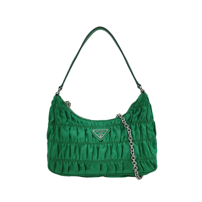Prada Tessuto Nylon Gaufre Hobo Shoulder Bag Mint Green