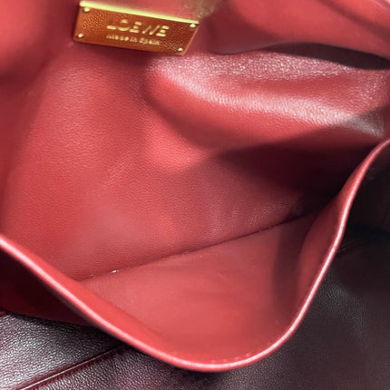 Loewe Small Featherlight Puzzle Dark Red Soft Nappa Leather Top Handle Crossbody Bag