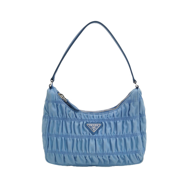 Prada Tessuto Nylon Gaufre Hobo Shoulder Bag Blue