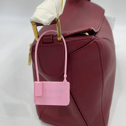 Loewe Small Featherlight Puzzle Dark Red Soft Nappa Leather Top Handle Crossbody Bag