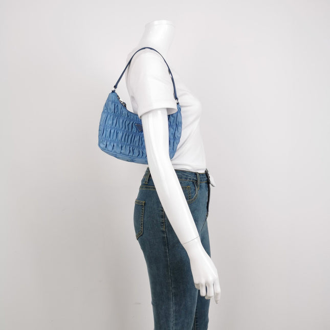 Sold Prada Tessuto Nylon Gaufre Hobo Shoulder Bag Blue