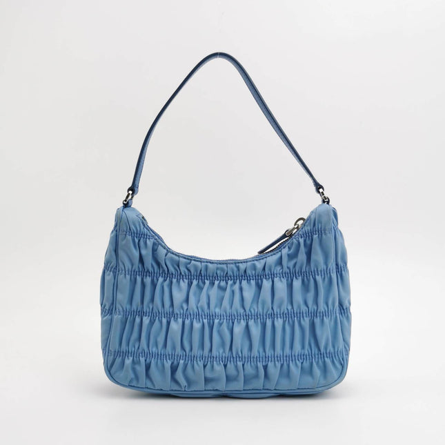 Sold Prada Tessuto Nylon Gaufre Hobo Shoulder Bag Blue