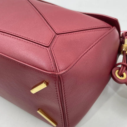 Loewe Small Featherlight Puzzle Dark Red Soft Nappa Leather Top Handle Crossbody Bag