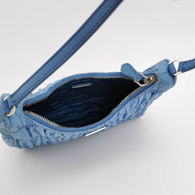 Sold Prada Tessuto Nylon Gaufre Hobo Shoulder Bag Blue