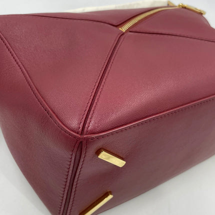 Loewe Small Featherlight Puzzle Dark Red Soft Nappa Leather Top Handle Crossbody Bag