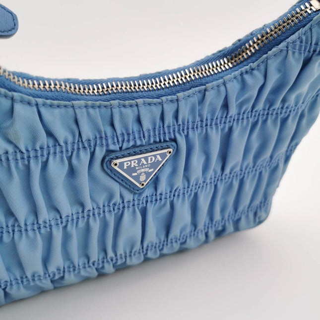 Sold Prada Tessuto Nylon Gaufre Hobo Shoulder Bag Blue