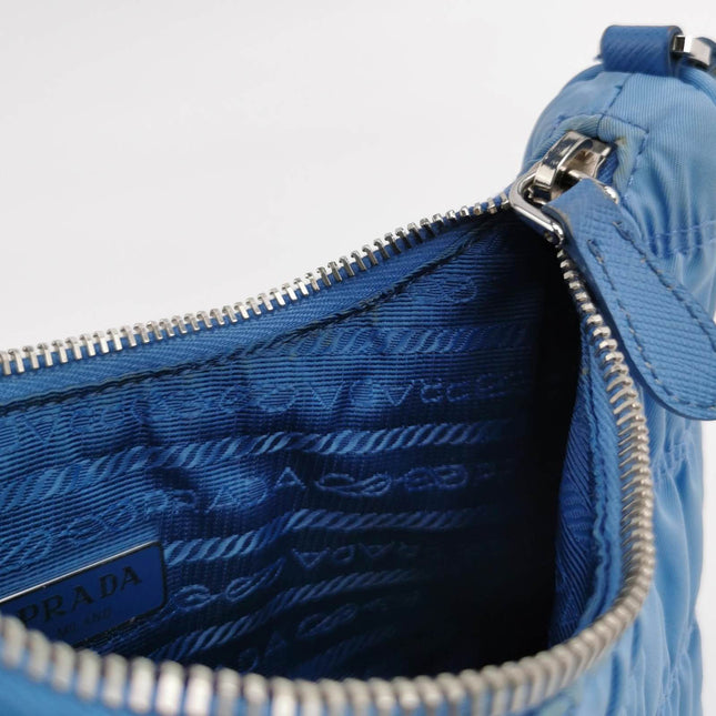 Sold Prada Tessuto Nylon Gaufre Hobo Shoulder Bag Blue