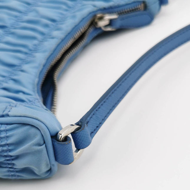 Sold Prada Tessuto Nylon Gaufre Hobo Shoulder Bag Blue