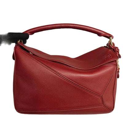 Loewe Small Featherlight Puzzle Dark Red Soft Nappa Leather Top Handle Crossbody Bag