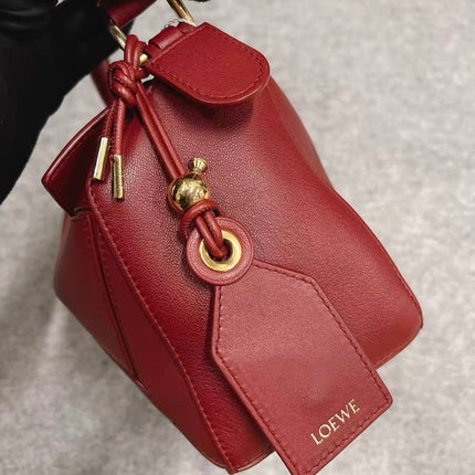 Loewe Small Featherlight Puzzle Dark Red Soft Nappa Leather Top Handle Crossbody Bag