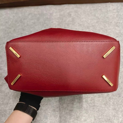 Loewe Small Featherlight Puzzle Dark Red Soft Nappa Leather Top Handle Crossbody Bag