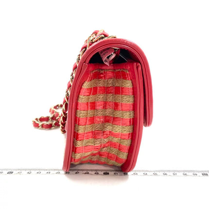Chanel Mini Raffia Jute Striped Flap Bag Red Diamond Wild Stitch
