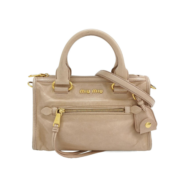Miu Miu Vitello Small Beige Leather Bag with Gold Hardware