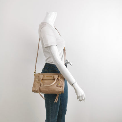 Miu Miu Vitello Small Beige Leather Bag with Gold Hardware