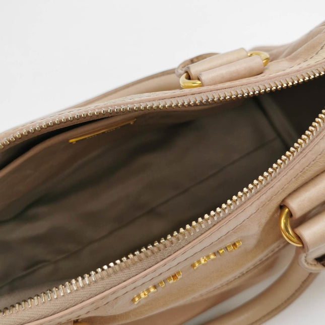 Miu Miu Vitello Small Beige Leather Bag with Gold Hardware