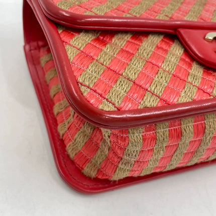 Chanel Mini Raffia Jute Striped Flap Bag Red Diamond Wild Stitch