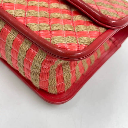 Chanel Mini Raffia Jute Striped Flap Bag Red Diamond Wild Stitch