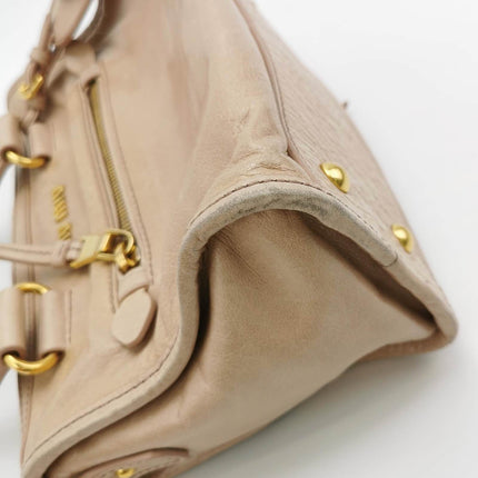 Miu Miu Vitello Small Beige Leather Bag with Gold Hardware