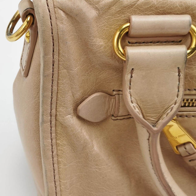 Miu Miu Vitello Small Beige Leather Bag with Gold Hardware