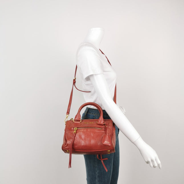 Sold Miu Miu Vitello Small Red Leather Bag with Gold Hardware