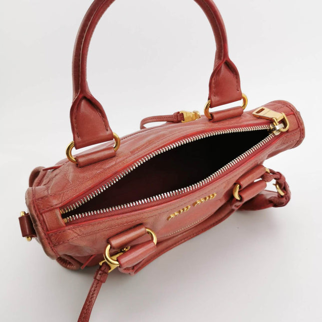 Sold Miu Miu Vitello Small Red Leather Bag with Gold Hardware
