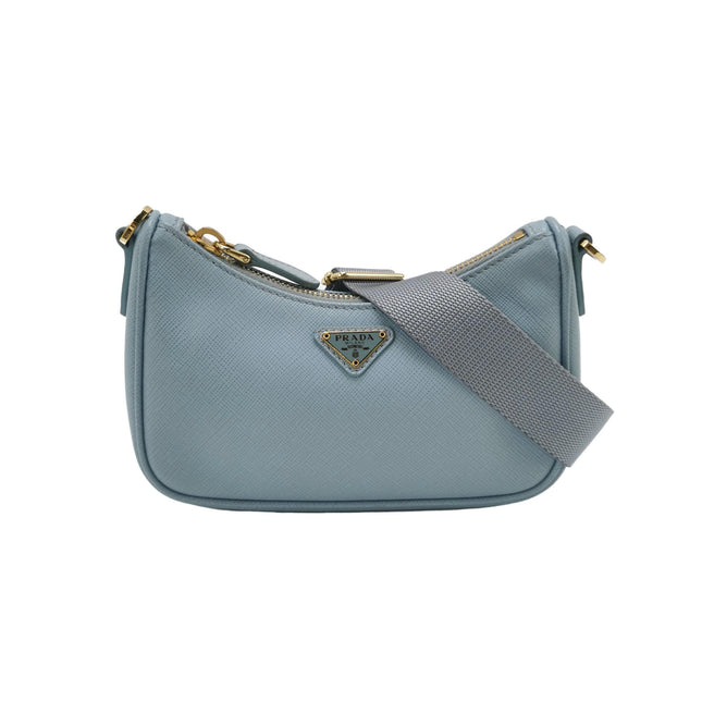 Prada Re-edition 2005 Saffiano Mini Blue Hobo Crossbody Bag