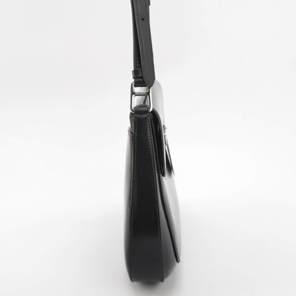 Sold Prada Cleo Flap Medium Black Brushed Leather Crossbody Bag