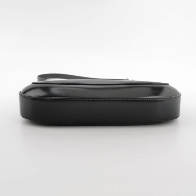 Sold Prada Cleo Flap Medium Black Brushed Leather Crossbody Bag