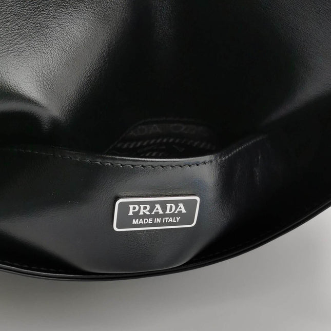 Sold Prada Cleo Flap Medium Black Brushed Leather Crossbody Bag