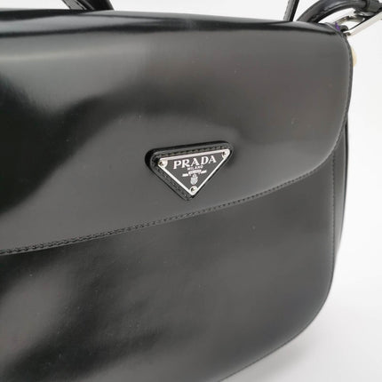 Sold Prada Cleo Flap Medium Black Brushed Leather Crossbody Bag