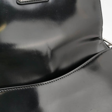 Sold Prada Cleo Flap Medium Black Brushed Leather Crossbody Bag