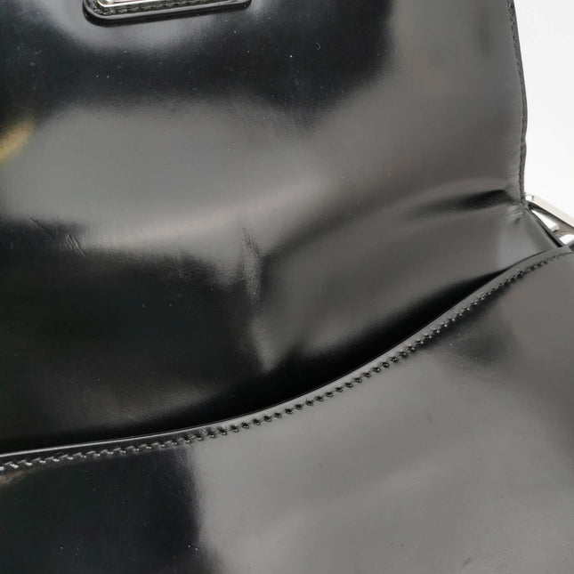 Sold Prada Cleo Flap Medium Black Brushed Leather Crossbody Bag