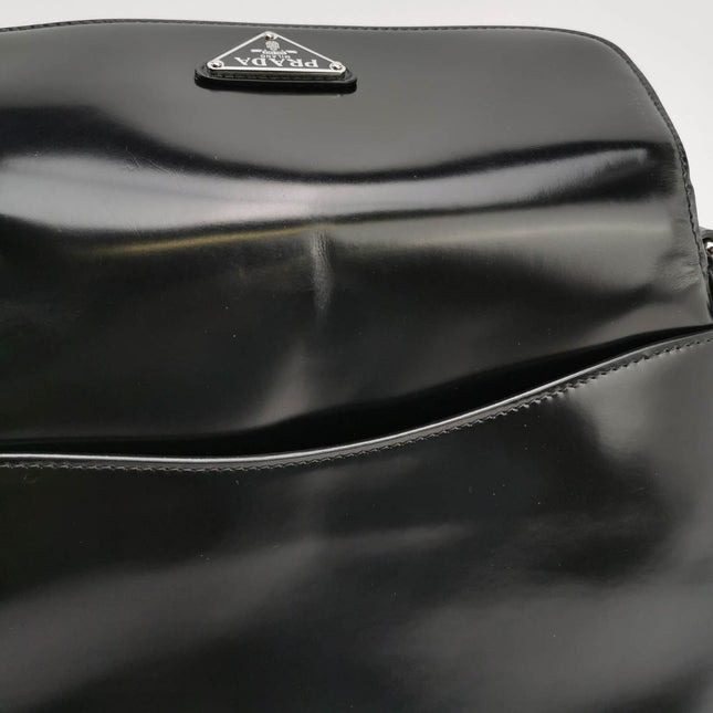 Sold Prada Cleo Flap Medium Black Brushed Leather Crossbody Bag