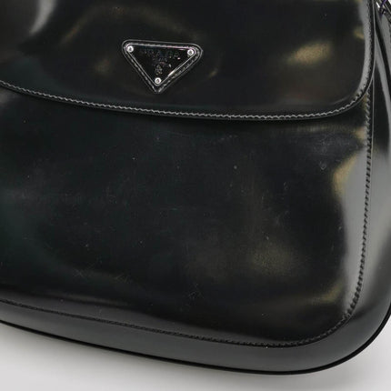 Sold Prada Cleo Flap Medium Black Brushed Leather Crossbody Bag