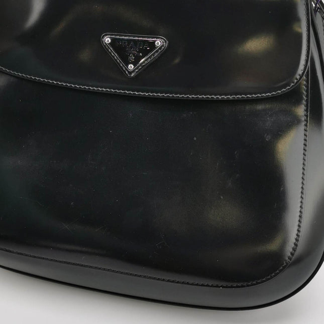 Sold Prada Cleo Flap Medium Black Brushed Leather Crossbody Bag