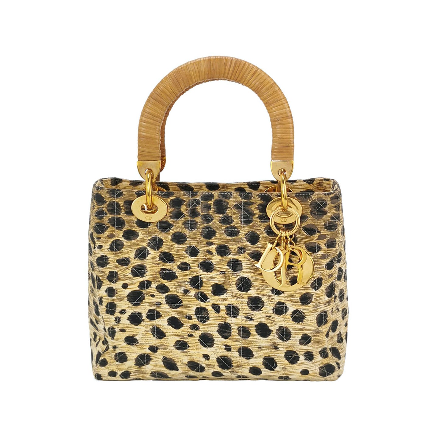 Lady Dior Medium Leopard Print Quilted Cloth Handbag