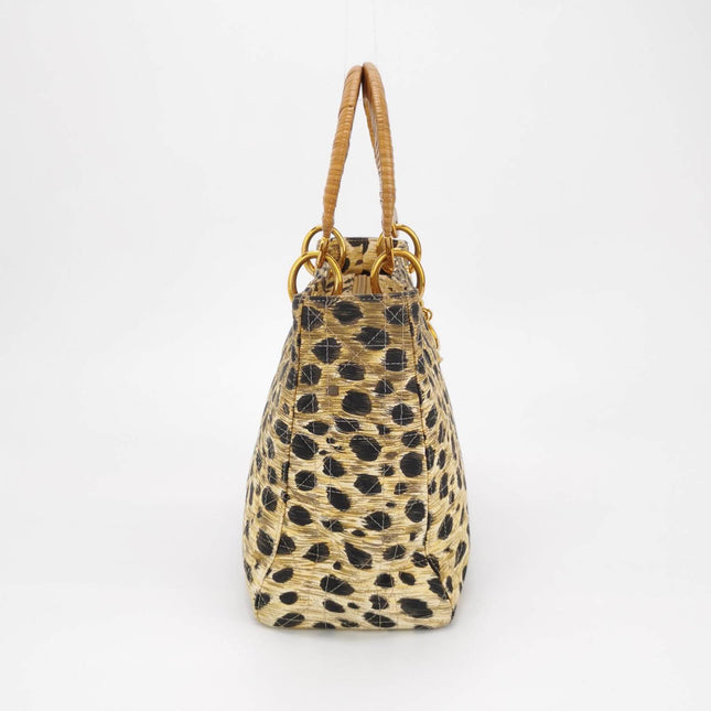 Sold Lady Dior Medium Leopard Print Quilted Cloth Handbag