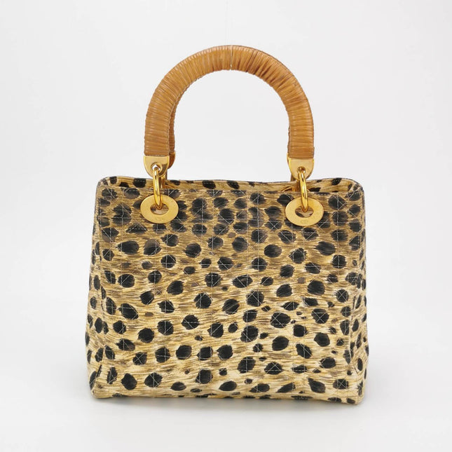 Sold Lady Dior Medium Leopard Print Quilted Cloth Handbag