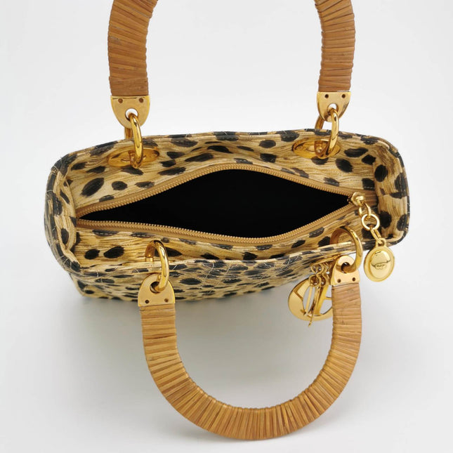 Sold Lady Dior Medium Leopard Print Quilted Cloth Handbag