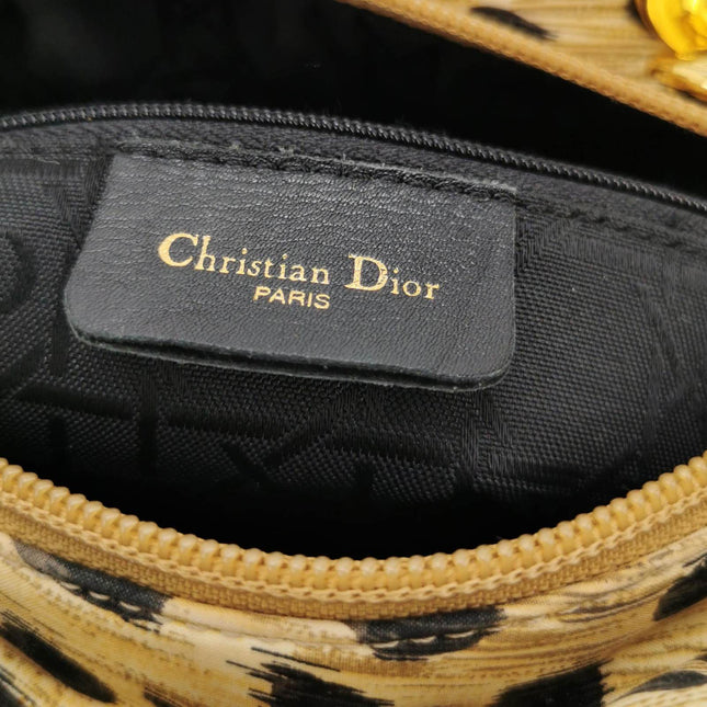 Sold Lady Dior Medium Leopard Print Quilted Cloth Handbag