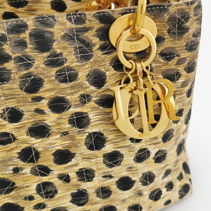 Sold Lady Dior Medium Leopard Print Quilted Cloth Handbag