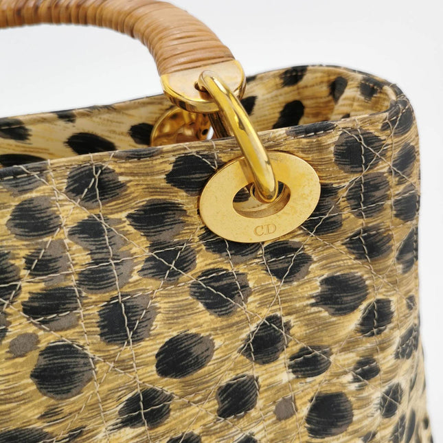 Sold Lady Dior Medium Leopard Print Quilted Cloth Handbag